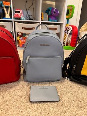 Michael Kors Pale Blue Pebble Leather Mini Backpack with Card Case